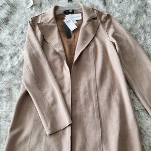 SUEDE TAUE FAUX LEATHER LIGHWEIGHT COAT... NEVER WORN.